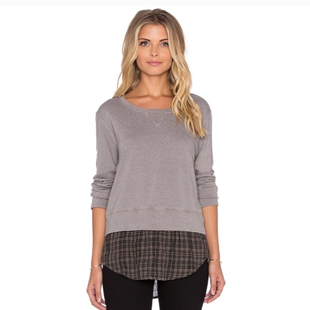 Monrow plaid trim sweatshirt. Sz S